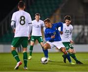 12 November 2021; Salvatore Esposito of Italy in action against Colm Whelan of Republic of Ireland during the UEFA European U21 Championship qualifying group A match between Republic of Ireland and Italy at Tallaght Stadium in Dublin. Photo by Eóin Noonan/Sportsfile