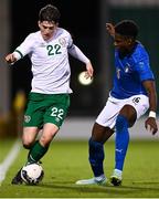 12 November 2021; Colm Whelan of Republic of Ireland in action against Caleb Okoli of Italy during the UEFA European U21 Championship qualifying group A match between Republic of Ireland and Italy at Tallaght Stadium in Dublin. Photo by Piaras Ó Mídheach/Sportsfile