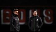 12 November 2021; Shamrock Rovers manager Stephen Bradley, right, and sporting director Stephen McPhail before the SSE Airtricity League Premier Division match between Bohemians and Shamrock Rovers at Dalymount Park in Dublin. Photo by Seb Daly/Sportsfile