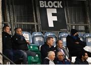 12 November 2021; In attendance are, from left, Dundalk head coach Vinny Perth, Dundalk first team coach John Gill, former Republic of Ireland goalkeeper Packie Bonner and former Republic of Ireland manager Brian Kerr at the UEFA European U21 Championship qualifying group A match between Republic of Ireland and Italy at Tallaght Stadium in Dublin. Photo by Piaras Ó Mídheach/Sportsfile