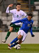 12 November 2021; Emanuel Vignato of Italy in action against Conor Noss of Republic of Ireland during the UEFA European U21 Championship qualifying group A match between Republic of Ireland and Italy at Tallaght Stadium in Dublin. Photo by Eóin Noonan/Sportsfile
