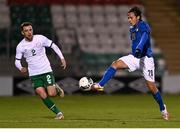 12 November 2021; Emanuel Vignato of Italy in action against Lee O'Connor of Republic of Ireland during the UEFA European U21 Championship qualifying group A match between Republic of Ireland and Italy at Tallaght Stadium in Dublin. Photo by Piaras Ó Mídheach/Sportsfile