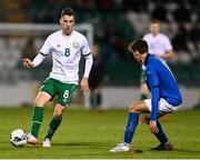12 November 2021; Conor Noss of Republic of Ireland in action against Andrea Cambiaso of Italy during the UEFA European U21 Championship qualifying group A match between Republic of Ireland and Italy at Tallaght Stadium in Dublin. Photo by Piaras Ó Mídheach/Sportsfile