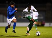 12 November 2021; Joshua Ogunfaolu-Kayode of Republic of Ireland in action against Raul Bellenova of Italy during the UEFA European U21 Championship qualifying group A match between Republic of Ireland and Italy at Tallaght Stadium in Dublin. Photo by Piaras Ó Mídheach/Sportsfile