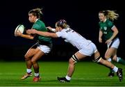 12 November 2021; Alisa Hughes of Ireland is tackled by Rachel Johnson of USA during the Autumn Test Series match between Ireland and USA at RDS Arena in Dublin. Photo by Brendan Moran/Sportsfile