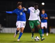 12 November 2021; Festy Ebosele of Republic of Ireland in action against Emanuel Vignato of Italy during the UEFA European U21 Championship qualifying group A match between Republic of Ireland and Italy at Tallaght Stadium in Dublin. Photo by Eóin Noonan/Sportsfile