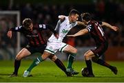 12 November 2021; Aaron Greene of Shamrock Rovers in action against Conor Levingston, left, and Keith Buckley of Bohemians during the SSE Airtricity League Premier Division match between Bohemians and Shamrock Rovers at Dalymount Park in Dublin. Photo by Ramsey Cardy/Sportsfile