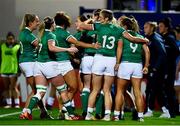 12 November 2021; Beibhinn Parsons of Ireland, fourth from left, celebrates with team-mates after scoring their side's first try during the Autumn Test Series match between Ireland and USA at RDS Arena in Dublin. Photo by Brendan Moran/Sportsfile