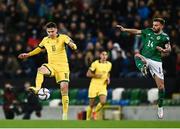 12 November 2021; Fedor Cernych of Lithuania in action against Stuart Dallas of Northern Ireland during the FIFA World Cup 2022 qualifying group C match between Northern Ireland and Lithuania at National Football Stadium, Windsor Park in Belfast. Photo by David Fitzgerald/Sportsfile