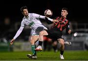 12 November 2021; Neil Farrugia of Shamrock Rovers in action against Ali Coote of Bohemians during the SSE Airtricity League Premier Division match between Bohemians and Shamrock Rovers at Dalymount Park in Dublin. Photo by Ramsey Cardy/Sportsfile