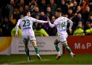 12 November 2021; Danny Mandroiu of Shamrock Rovers celebrates with team-mate Neil Farrugia after scoring their side's first goal during the SSE Airtricity League Premier Division match between Bohemians and Shamrock Rovers at Dalymount Park in Dublin. Photo by Seb Daly/Sportsfile