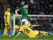 12 November 2021; Paddy McNair of Northern Ireland is tackled by Ovidijus Verbickas of Lithuania during the FIFA World Cup 2022 qualifying group C match between Northern Ireland and Lithuania at National Football Stadium, Windsor Park in Belfast. Photo by David Fitzgerald/Sportsfile