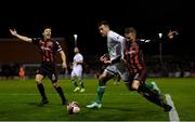 12 November 2021; Aaron Greene of Shamrock Rovers in action against Tyreke Wilson of Bohemians during the SSE Airtricity League Premier Division match between Bohemians and Shamrock Rovers at Dalymount Park in Dublin. Photo by Ramsey Cardy/Sportsfile