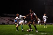 12 November 2021; Promise Omochere of Bohemians in action against Sean Hoare of Shamrock Rovers during the SSE Airtricity League Premier Division match between Bohemians and Shamrock Rovers at Dalymount Park in Dublin. Photo by Seb Daly/Sportsfile