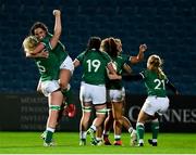 12 November 2021; Ireland players Sam Monaghan and Katie O'Dwyer celebrate at the final whistle of the Autumn Test Series match between Ireland and USA at RDS Arena in Dublin. Photo by Brendan Moran/Sportsfile