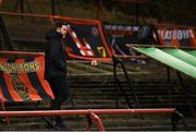 12 November 2021; Shamrock Rovers manager Stephen Bradley watches on from the stands after being shown a red card during the SSE Airtricity League Premier Division match between Bohemians and Shamrock Rovers at Dalymount Park in Dublin. Photo by Ramsey Cardy/Sportsfile