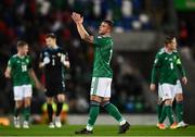 12 November 2021; Dale Taylor of Northern Ireland applauds the support after the FIFA World Cup 2022 qualifying group C match between Northern Ireland and Lithuania at National Football Stadium, Windsor Park in Belfast. Photo by David Fitzgerald/Sportsfile