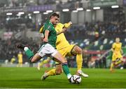 12 November 2021; Dale Taylor of Northern Ireland in action against Vytas Gaspuitis of Lithuania during the FIFA World Cup 2022 qualifying group C match between Northern Ireland and Lithuania at National Football Stadium, Windsor Park in Belfast. Photo by David Fitzgerald/Sportsfile