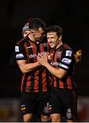 12 November 2021; Bohemians players Rob Cornwall, left, and Keith Buckley celebrate after their side's victory in the SSE Airtricity League Premier Division match between Bohemians and Shamrock Rovers at Dalymount Park in Dublin. Photo by Seb Daly/Sportsfile