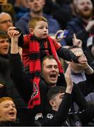 12 November 2021; Bohemians supporters celebrate their side's victory in the SSE Airtricity League Premier Division match between Bohemians and Shamrock Rovers at Dalymount Park in Dublin. Photo by Ramsey Cardy/Sportsfile