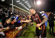 12 November 2021; Rob Cornwall of Bohemians following his side's victory in the SSE Airtricity League Premier Division match between Bohemians and Shamrock Rovers at Dalymount Park in Dublin. Photo by Ramsey Cardy/Sportsfile