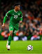 11 November 2021; Chiedozie Ogbene of Republic of Ireland during the FIFA World Cup 2022 qualifying group A match between Republic of Ireland and Portugal at the Aviva Stadium in Dublin. Photo by Eóin Noonan/Sportsfile