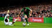 11 November 2021; Enda Stevens of Republic of Ireland in action against Nélson Semedo of Portugal during the FIFA World Cup 2022 qualifying group A match between Republic of Ireland and Portugal at the Aviva Stadium in Dublin. Photo by Eóin Noonan/Sportsfile