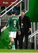12 November 2021; Northern Ireland manager Ian Baraclough with Conor Washington during the FIFA World Cup 2022 qualifying group C match between Northern Ireland and Lithuania at National Football Stadium, Windsor Park in Belfast. Photo by David Fitzgerald/Sportsfile