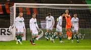 12 November 2021; Dylan Watts of Shamrock Rovers, second from left, and team-mates after conceding a third goal during the SSE Airtricity League Premier Division match between Bohemians and Shamrock Rovers at Dalymount Park in Dublin. Photo by Seb Daly/Sportsfile