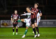 12 November 2021; Graham Burke of Shamrock Rovers in action against Anto Breslin of Bohemians during the SSE Airtricity League Premier Division match between Bohemians and Shamrock Rovers at Dalymount Park in Dublin. Photo by Seb Daly/Sportsfile