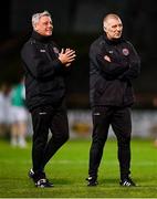12 November 2021; Bohemians manager Keith Long, left, and assistant manager Trevor Croly before the SSE Airtricity League Premier Division match between Bohemians and Shamrock Rovers at Dalymount Park in Dublin. Photo by Seb Daly/Sportsfile