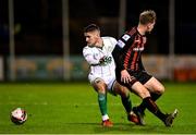 12 November 2021; Dylan Watts of Shamrock Rovers in action against Conor Levingston of Bohemians during the SSE Airtricity League Premier Division match between Bohemians and Shamrock Rovers at Dalymount Park in Dublin. Photo by Seb Daly/Sportsfile