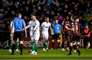 12 November 2021; Danny Mandroiu of Shamrock Rovers remonstrates with referee Paul McLaughlin during the SSE Airtricity League Premier Division match between Bohemians and Shamrock Rovers at Dalymount Park in Dublin. Photo by Seb Daly/Sportsfile