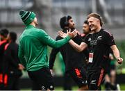 13 November 2021; Damian McKenzie of New Zealand and James Lowe of Ireland before the Autumn Nations Series match between Ireland and New Zealand at Aviva Stadium in Dublin. Photo by David Fitzgerald/Sportsfile