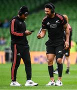 13 November 2021; Ardie Savea, right, and Sevu Reece of New Zealand before the Autumn Nations Series match between Ireland and New Zealand at Aviva Stadium in Dublin. Photo by David Fitzgerald/Sportsfile