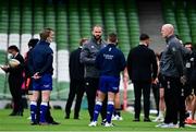 13 November 2021; Ireland head coach Andy Farrell and Ireland forwards coach Paul O'Connell speak to match officials before the Autumn Nations Series match between Ireland and New Zealand at Aviva Stadium in Dublin. Photo by Brendan Moran/Sportsfile