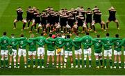 13 November 2021; New Zealand players perform the Haka before the Autumn Nations Series match between Ireland and New Zealand at Aviva Stadium in Dublin. Photo by David Fitzgerald/Sportsfile
