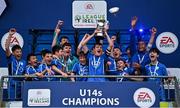 13 November 2021; Finn Harps captain Daniel Cunningham lifting the cup after the U14 National League of Ireland Cup Final match between Finn Harps and Wexford at Athlone Town Stadium in Athlone, Westmeath. Photo by Eóin Noonan/Sportsfile