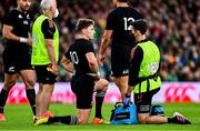 13 November 2021; Beauden Barrett of New Zealand before leaving the pitch for a head injury assessment during the Autumn Nations Series match between Ireland and New Zealand at Aviva Stadium in Dublin. Photo by Brendan Moran/Sportsfile