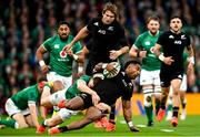 13 November 2021; Sevu Reece of New Zealand is tackled by Andrew Conway of Ireland during the Autumn Nations Series match between Ireland and New Zealand at Aviva Stadium in Dublin. Photo by Ramsey Cardy/Sportsfile