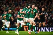 13 November 2021; Caelan Doris of Ireland on his way to scoring his side's third try during the Autumn Nations Series match between Ireland and New Zealand at Aviva Stadium in Dublin. Photo by David Fitzgerald/Sportsfile