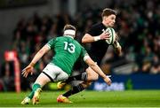 13 November 2021; Beauden Barrett of New Zealand in action against Garry Ringrose of Ireland during the Autumn Nations Series match between Ireland and New Zealand at Aviva Stadium in Dublin. Photo by David Fitzgerald/Sportsfile
