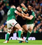 13 November 2021; Rieko Ioane of New Zealand is tackled by Jonathan Sexton, 10, and Jack Conan of Ireland during the Autumn Nations Series match between Ireland and New Zealand at Aviva Stadium in Dublin. Photo by Brendan Moran/Sportsfile