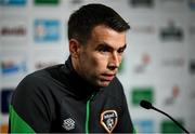 13 November 2021; Seamus Coleman during a Republic of Ireland press conference at Stade de Luxembourg in Luxembourg. Photo by Stephen McCarthy/Sportsfile