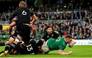13 November 2021; Tadhg Furlong of Ireland scores a try which is subsequently disallowed during the Autumn Nations Series match between Ireland and New Zealand at Aviva Stadium in Dublin. Photo by Ramsey Cardy/Sportsfile
