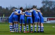 13 November 2021; Finn Harps players huddle before the U15 National League of Ireland Cup Final match between Cork City and Finn Harps at Athlone Town Stadium in Athlone, Westmeath. Photo by Eóin Noonan/Sportsfile