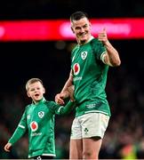 13 November 2021; Jonathan Sexton of Ireland with his son Luca after their side's victory in the Autumn Nations Series match between Ireland and New Zealand at Aviva Stadium in Dublin. Photo by Brendan Moran/Sportsfile