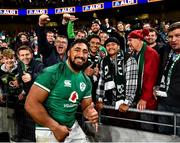 13 November 2021; Bundee Aki of Ireland celebrates after the Autumn Nations Series match between Ireland and New Zealand at Aviva Stadium in Dublin. Photo by David Fitzgerald/Sportsfile
