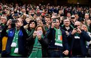 13 November 2021; Ireland supporters record the Haka during the Autumn Nations Series match between Ireland and New Zealand at Aviva Stadium in Dublin. Photo by Brendan Moran/Sportsfile