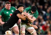 13 November 2021; James Ryan of Ireland is tackled by Ardie Savea of New Zealand during the Autumn Nations Series match between Ireland and New Zealand at Aviva Stadium in Dublin. Photo by Ramsey Cardy/Sportsfile